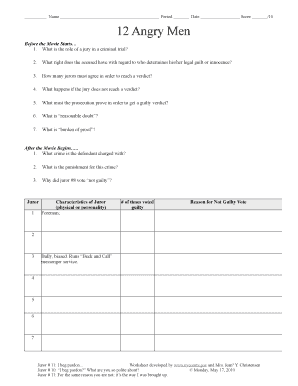 12 Angry Men Worksheet  Form