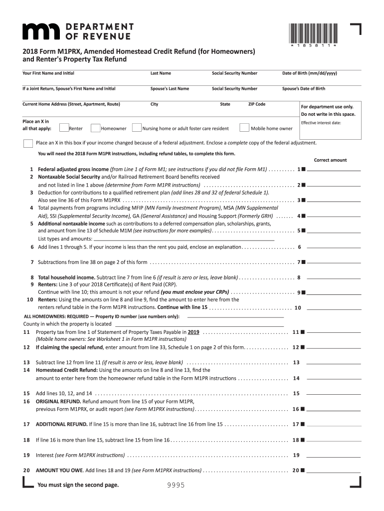  Minnesota Property Tax Form M1prx 2018