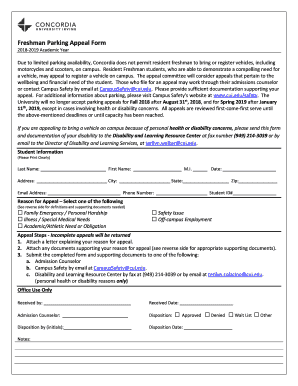  Freshman Parking Appeal Form Concordia University Irvine 2018