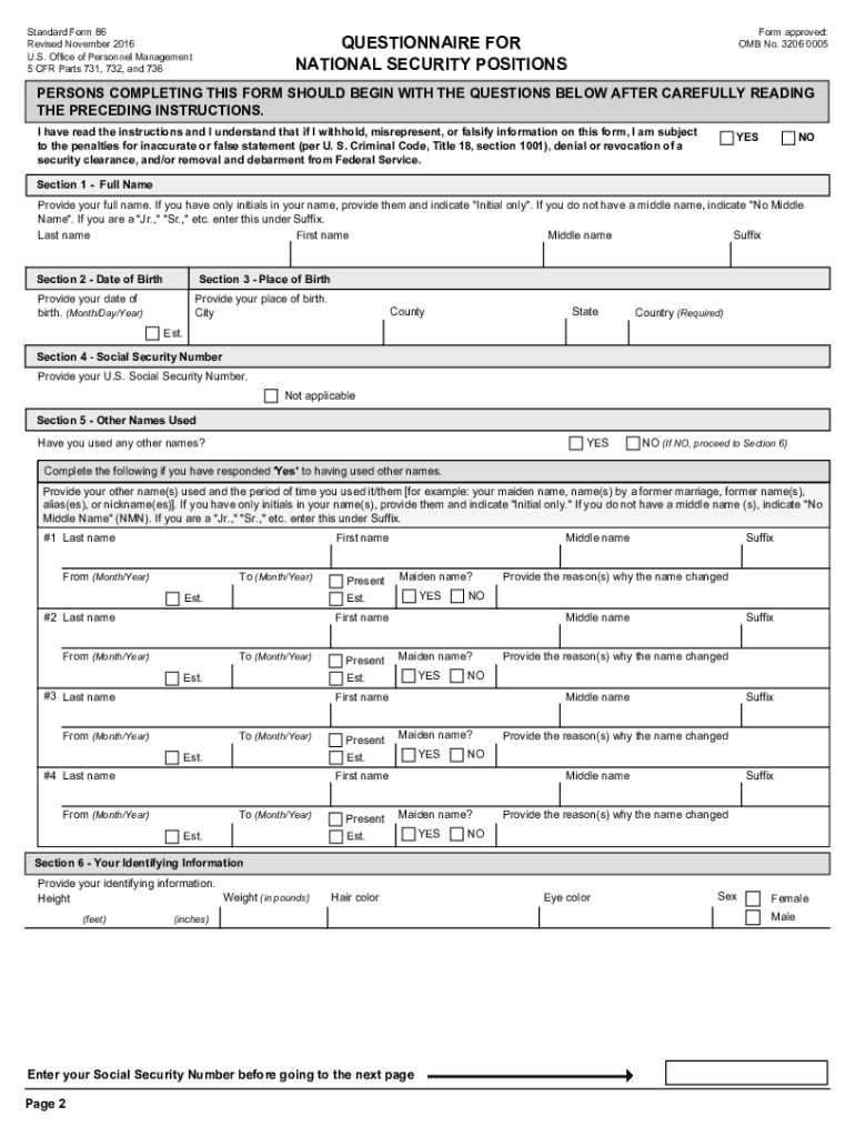  Sf86 Form 2016-2024