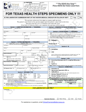 For Texas Health Steps Specimens Only Texas Department of State  Form