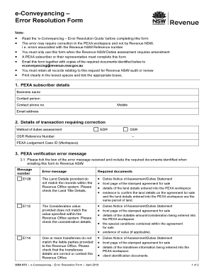 E Conveyancing Error Resolution Form Revenue NSW