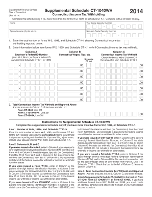 2014 Connecticut Schedule CT-1040WH