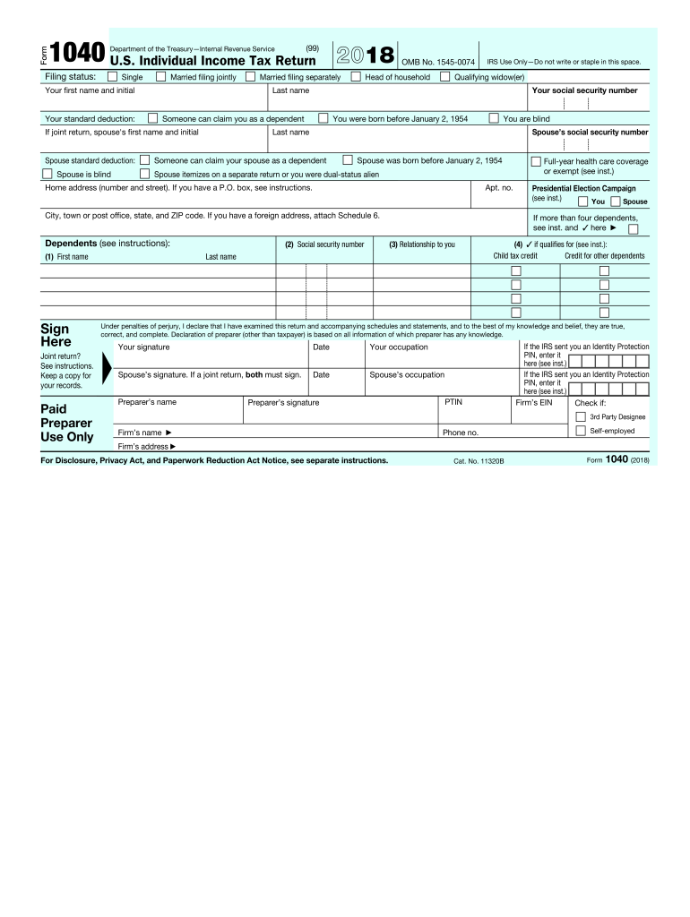  Form 1040 2018