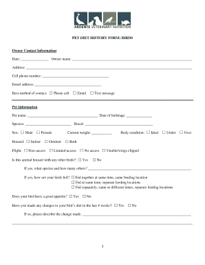 Pet Bird Diet History Questionnaire  Form