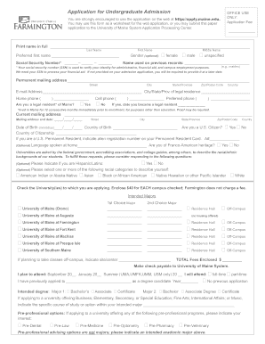 Application for Undergraduate Admission University of Maine System  Form
