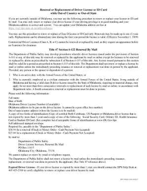 Renewal or Replacement of Driver License or ID Card While OK Gov  Form