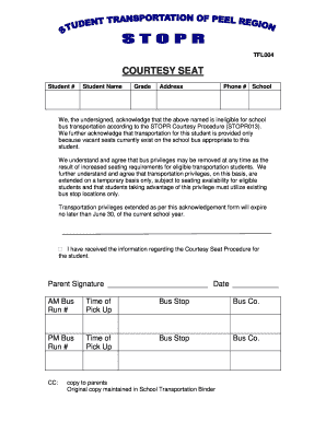 Stopr Courtesy Seating Form