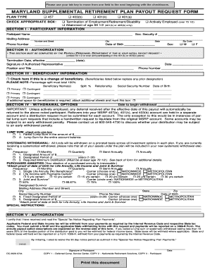 Maryland Supplemental Retirement Plan Payout Request Form