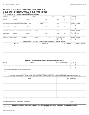 IDENTIFICATION and EMERGENCY INFORMATION CHILD CARE Lfjcc