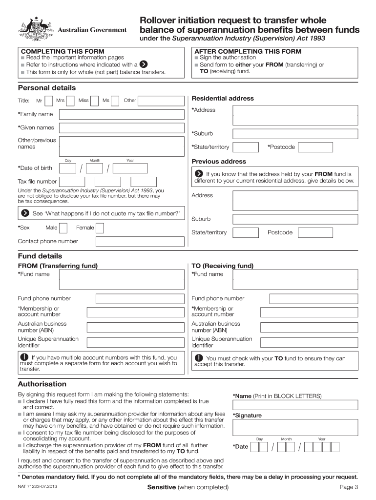 Completing the Form Rollover Initiation Request to Transfer Whole    Ato Gov