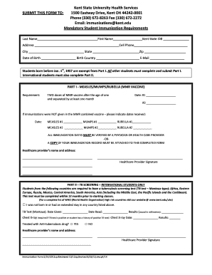 Kent State University Immunization Form