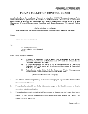 Punjab Pollution Control Board Application Form