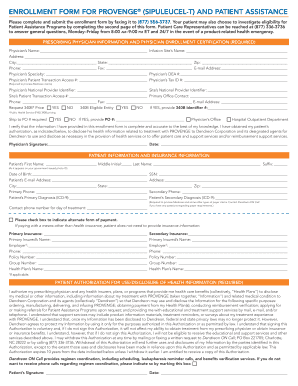 ENROLLMENT FORM for SIPULEUCEL T and PATIENT