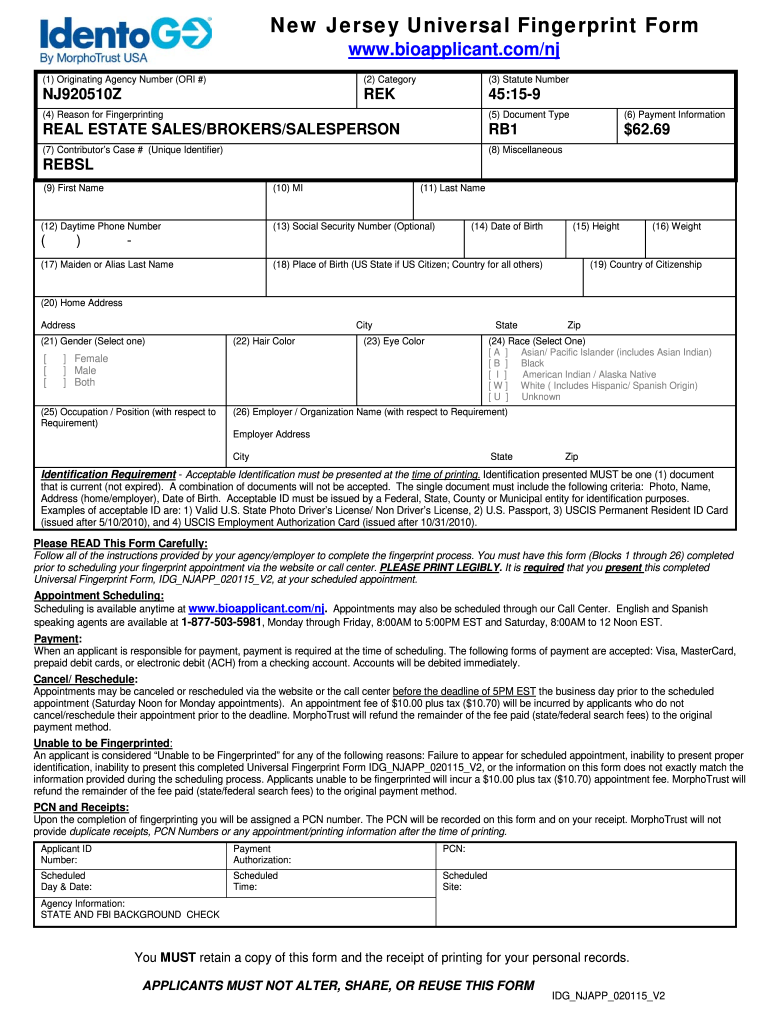 Universal Fingerprint Form