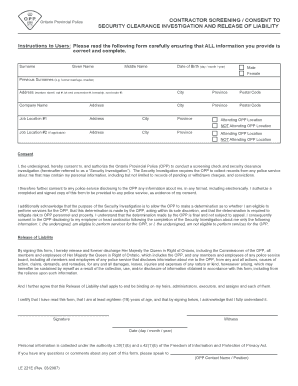 Opp Security Clearance  Form
