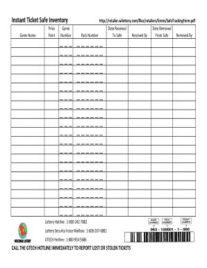 Lottery Inventory Spreadsheet  Form