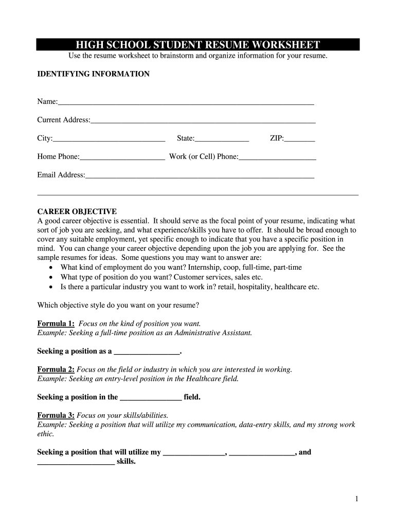 Resume Worksheet  Form: get and sign the form in seconds