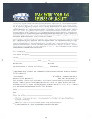 PP&amp;K ENTRY FORM and RELEASE of LIABILITY NFL PP&amp;K