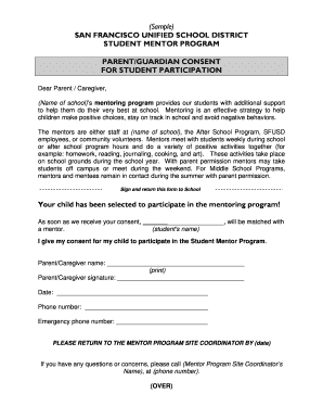 English Student Mentor Program Parent Permission Form DOC Healthiersf