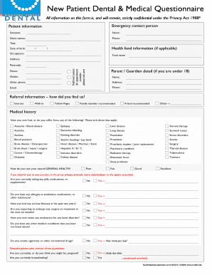 Dental Questionnaire Template  Form