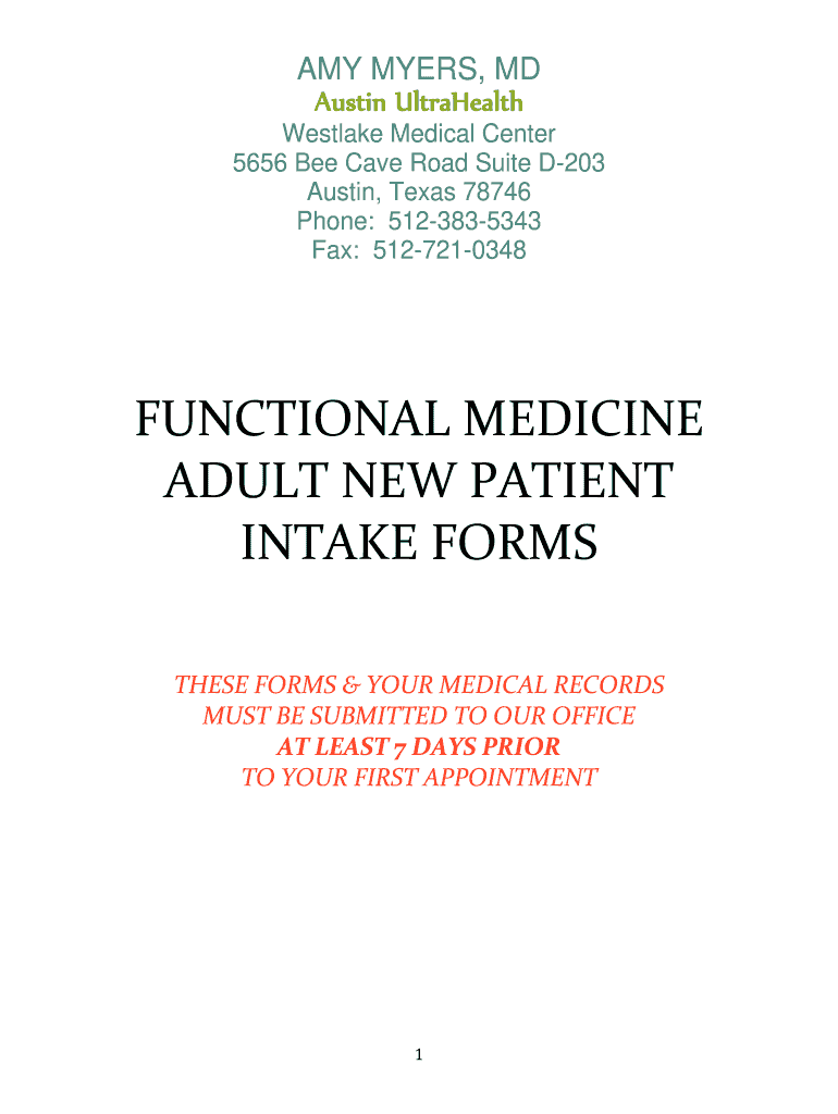 Functional Medicine Adult New Patient Intake Forms Amy Myers MD