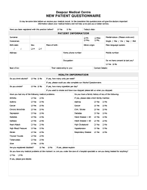 Uk Medical Questionnaire Health  Form