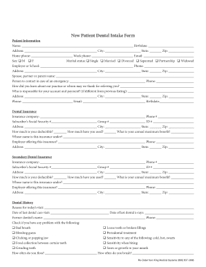 New Patient Dental Intake Form