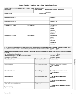  Pediatric Chiropractic Exam Form 2011