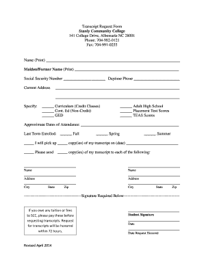 Stanly Community College Form