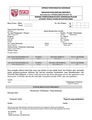 Pelekat Kenderaan Upm  Form