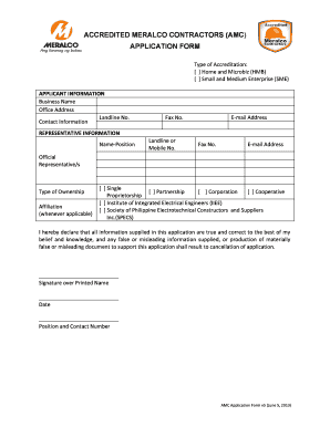 Accredited Meralco Contractor Fee  Form
