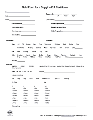 Field Form for a CogginsEIA Certificate GlobalVetLINK