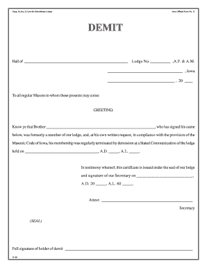 Masonic Demit Letter Sample  Form