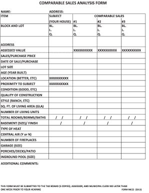 COMPARABLE SALES ANALYSIS FORM State of New Jersey Nj