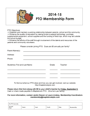  15 PTO Membership Form PTO Objectives 2014