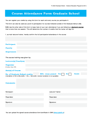 Course Attendance Form Graduate School TU Delft Medewerkers