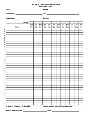 Cheerleader Attendance Form