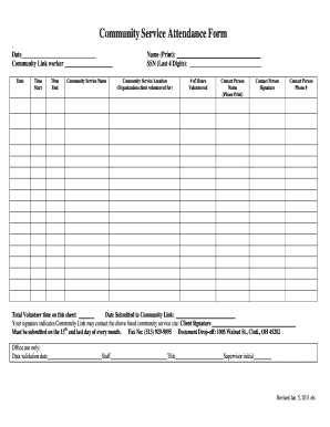 In Service Attendance Form