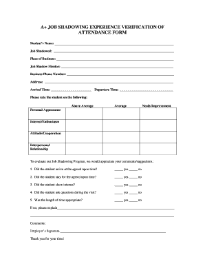 Internal Job Shadowing Plan Template  Form