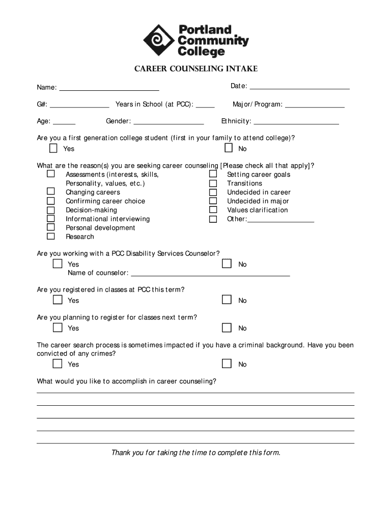 Career Counseling Intake Form Complete With Ease Airslate Signnow