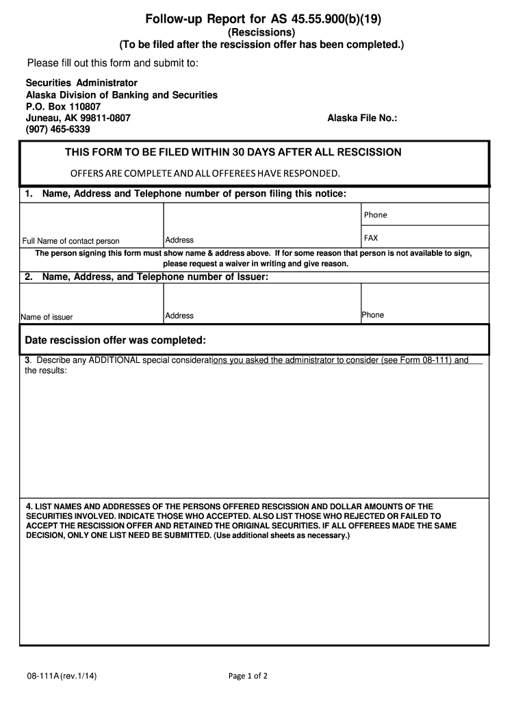 Form 08 111a Follow Up Report for as 45 55 900b19  Commerce Alaska