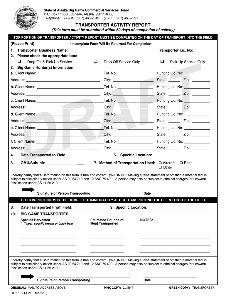 TRANSPORTER ACTIVITY REPORT State of Alaska Commerce Alaska  Form