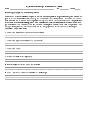 Experimental Design Vocabulary Explain Worksheet Answers  Form