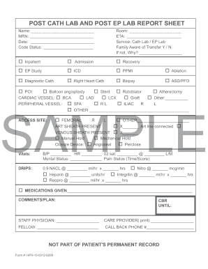 Cath Lab Report Sheet  Form
