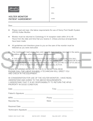 HOLTER MONITOR PATIENT AGREEMENT Hfhs Formslibraryorg