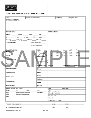 Icu Note Template  Form