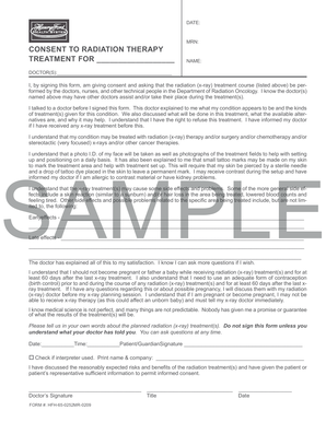 Consent to Radiation Therapy Treatment for Hfhs Formslibraryorg