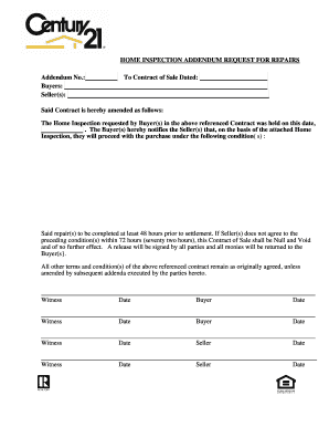 Home Inspection Addendum Request Repairs  Form