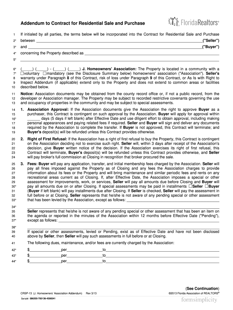 Addendum to Contract for Residential Sale and Purchase  People&#39;s  Form
